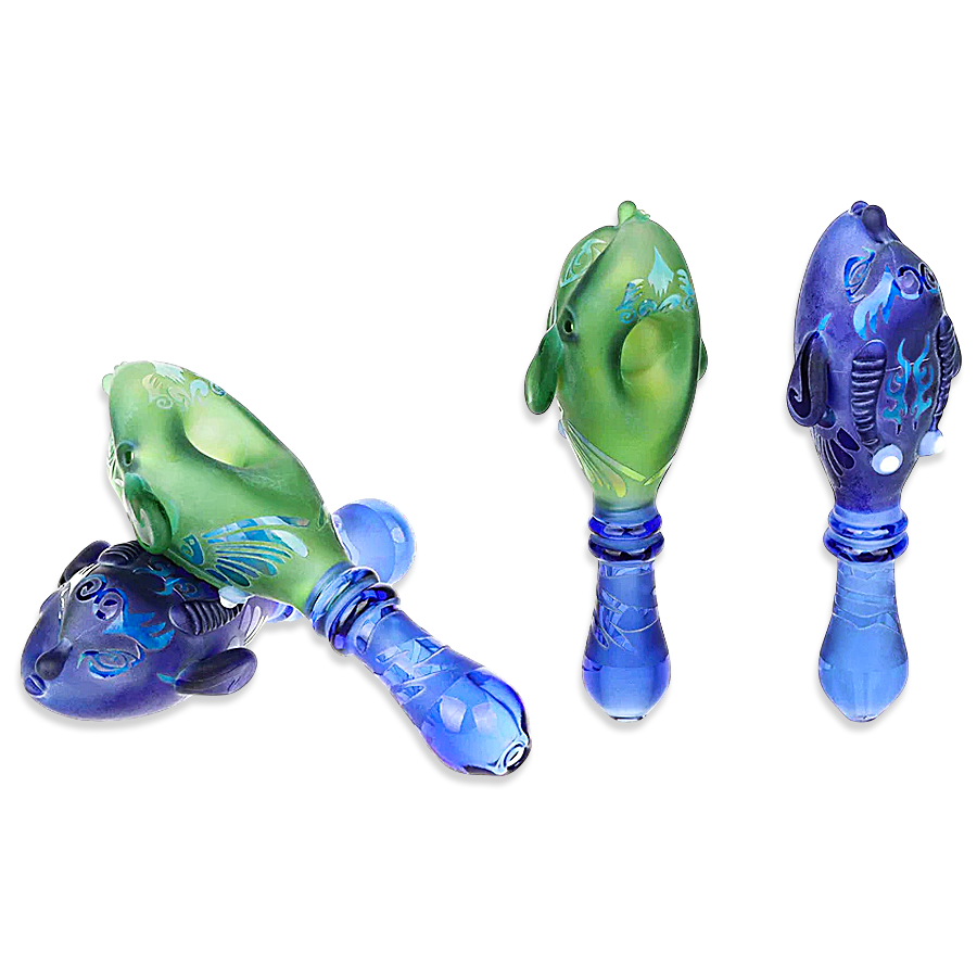 Sandblasted Tribal Fish Design Handpipe (PH290) | 5 inches | Assorted Colors product image